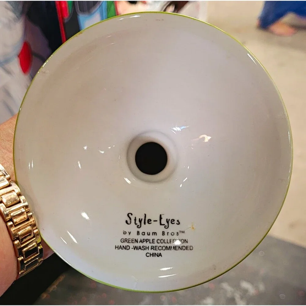 Unique Baum Bros Style-Eyes Hand Painted Large Martini Glass Apple Motif